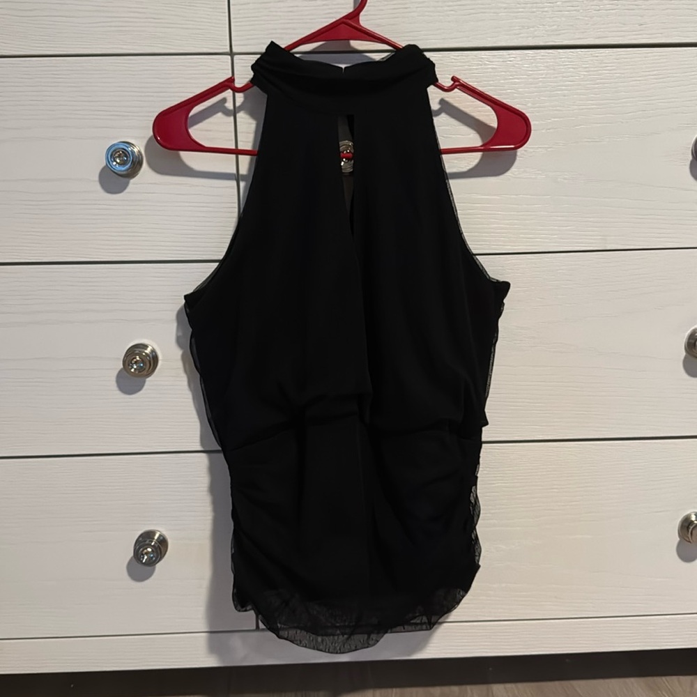 WHBM. Black Mesh. Mock neck top. S.